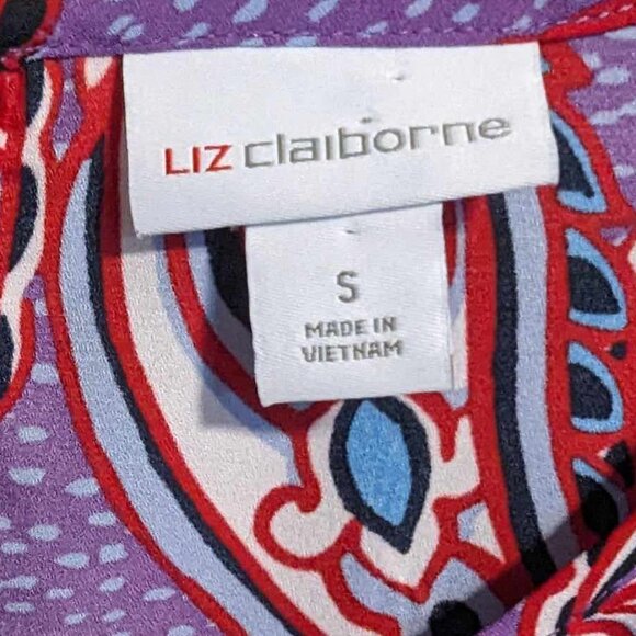 LIZ CLAIBORNE women's blouse purple blue red pattern size Small  W-139 - Picture 5 of 6